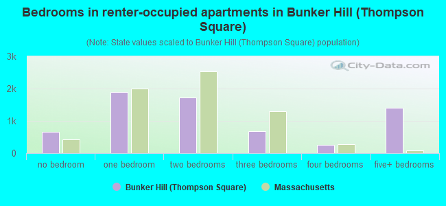 Bedrooms in renter-occupied apartments in Bunker Hill (Thompson Square)