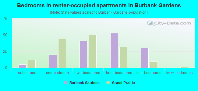 Bedrooms in renter-occupied apartments in Burbank Gardens