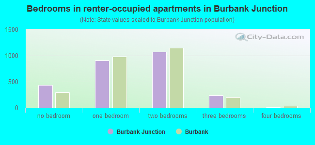 Bedrooms in renter-occupied apartments in Burbank Junction