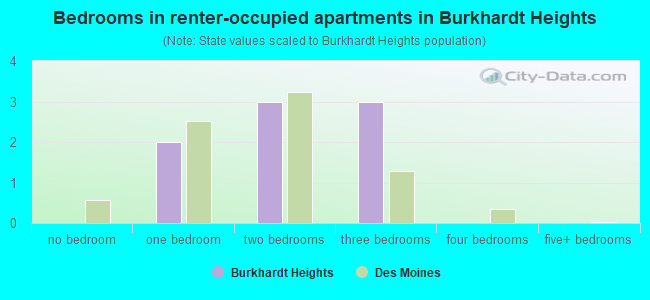 Bedrooms in renter-occupied apartments in Burkhardt Heights
