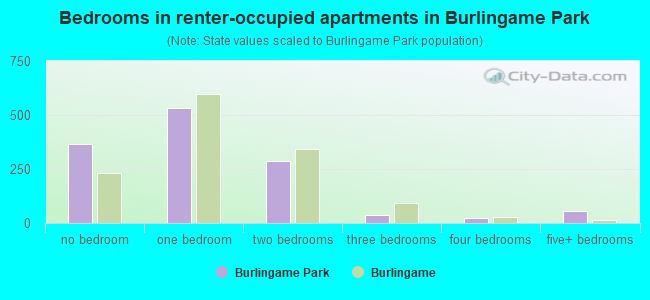 Bedrooms in renter-occupied apartments in Burlingame Park