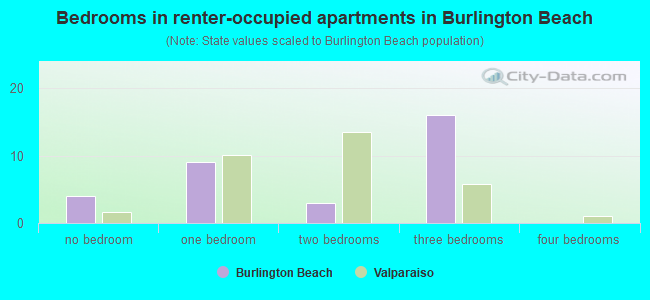 Bedrooms in renter-occupied apartments in Burlington Beach
