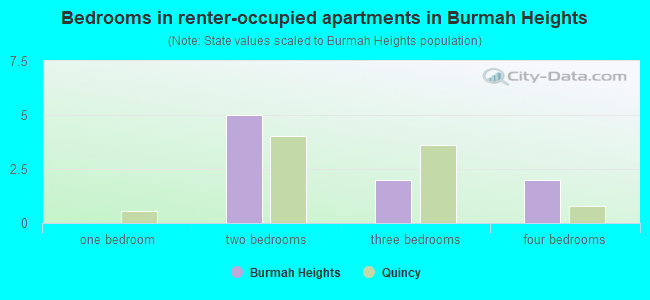 Bedrooms in renter-occupied apartments in Burmah Heights