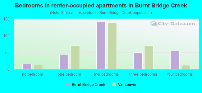 Bedrooms in renter-occupied apartments in Burnt Bridge Creek