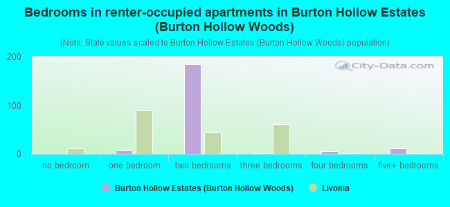 Bedrooms in renter-occupied apartments in Burton Hollow Estates (Burton Hollow Woods)