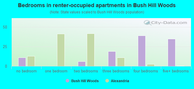 Bedrooms in renter-occupied apartments in Bush Hill Woods