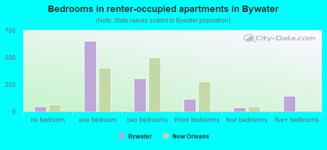 Bedrooms in renter-occupied apartments in Bywater