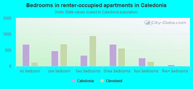 Bedrooms in renter-occupied apartments in Caledonia