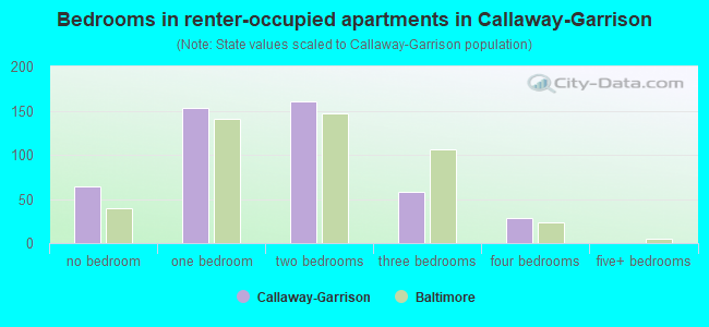 Bedrooms in renter-occupied apartments in Callaway-Garrison