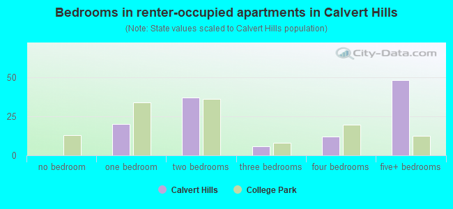 Bedrooms in renter-occupied apartments in Calvert Hills