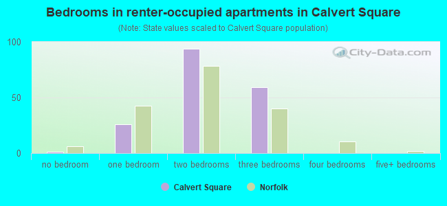 Bedrooms in renter-occupied apartments in Calvert Square