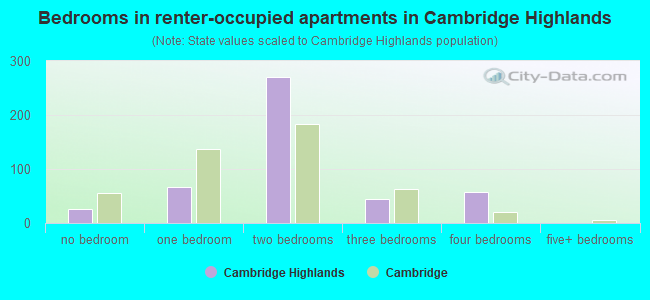 Bedrooms in renter-occupied apartments in Cambridge Highlands