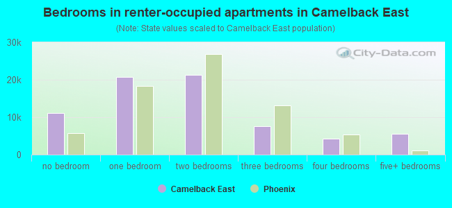 Bedrooms in renter-occupied apartments in Camelback East