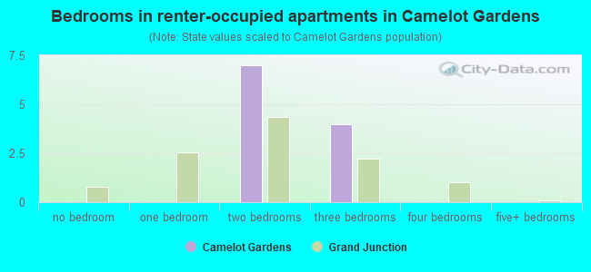 Bedrooms in renter-occupied apartments in Camelot Gardens