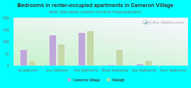Bedrooms in renter-occupied apartments in Cameron Village