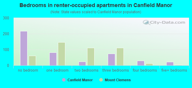 Bedrooms in renter-occupied apartments in Canfield Manor