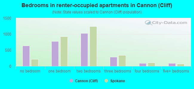 Bedrooms in renter-occupied apartments in Cannon (Cliff)