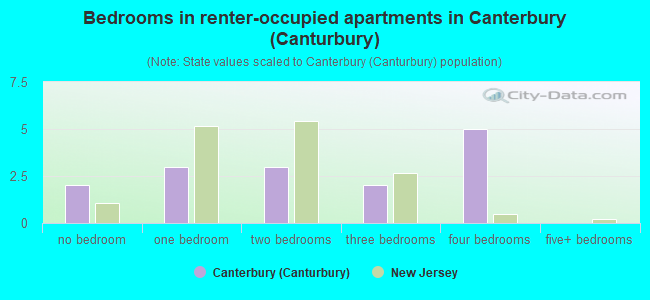 Bedrooms in renter-occupied apartments in Canterbury (Canturbury)
