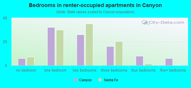 Bedrooms in renter-occupied apartments in Canyon