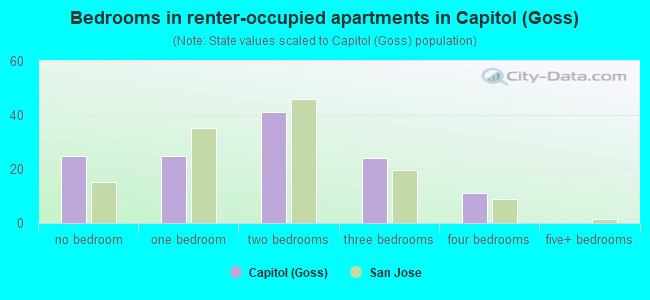 Bedrooms in renter-occupied apartments in Capitol (Goss)