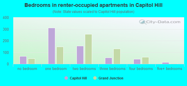 Bedrooms in renter-occupied apartments in Capitol Hill