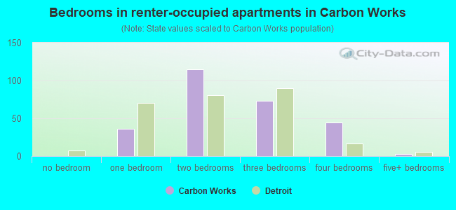 Bedrooms in renter-occupied apartments in Carbon Works