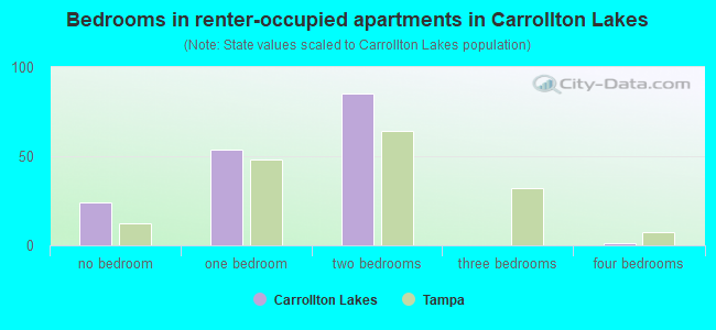 Bedrooms in renter-occupied apartments in Carrollton Lakes
