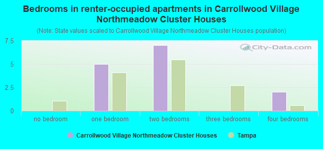 Bedrooms in renter-occupied apartments in Carrollwood Village Northmeadow Cluster Houses