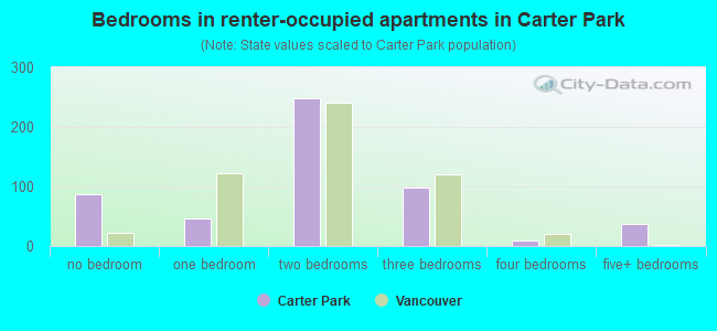 Bedrooms in renter-occupied apartments in Carter Park