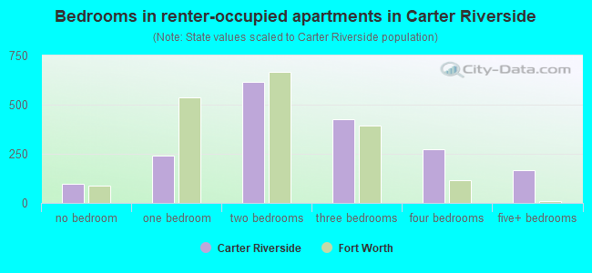 Bedrooms in renter-occupied apartments in Carter Riverside