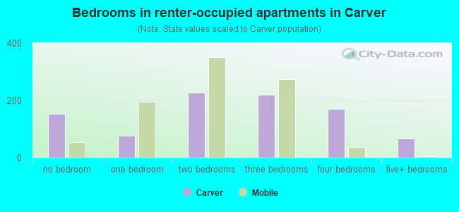 Bedrooms in renter-occupied apartments in Carver