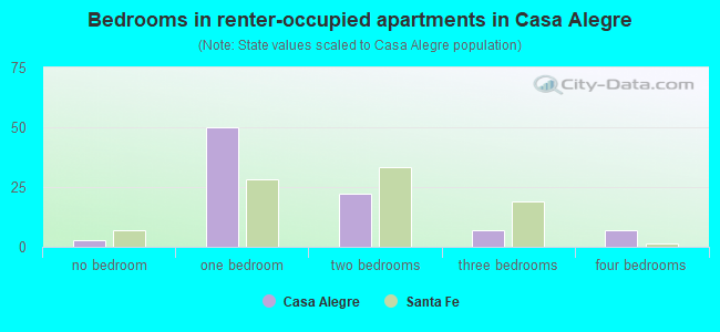 Bedrooms in renter-occupied apartments in Casa Alegre