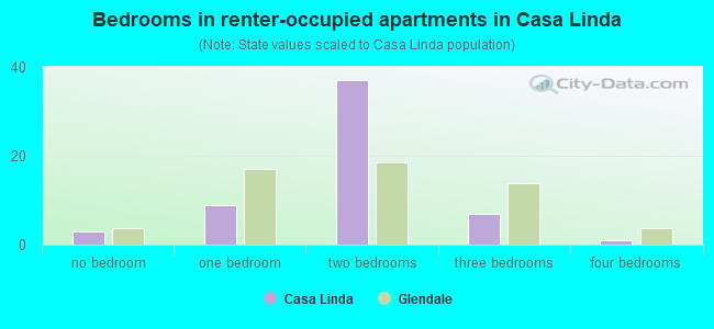 Bedrooms in renter-occupied apartments in Casa Linda