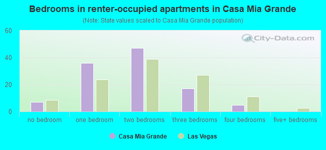 Bedrooms in renter-occupied apartments in Casa Mia Grande