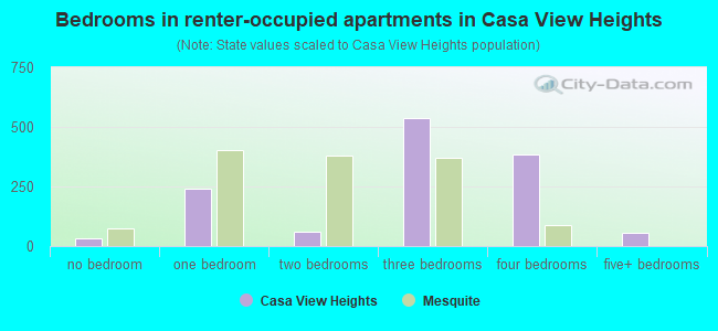 Bedrooms in renter-occupied apartments in Casa View Heights