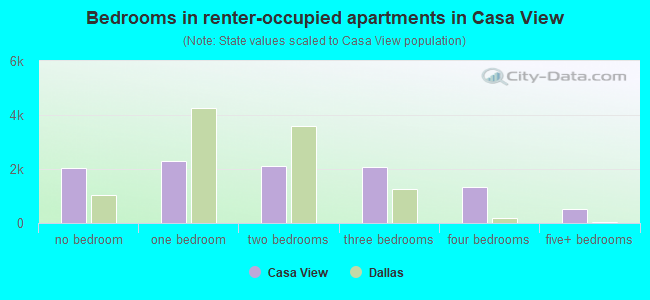 Bedrooms in renter-occupied apartments in Casa View