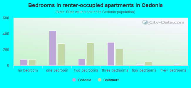 Bedrooms in renter-occupied apartments in Cedonia