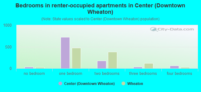 Bedrooms in renter-occupied apartments in Center (Downtown Wheaton)
