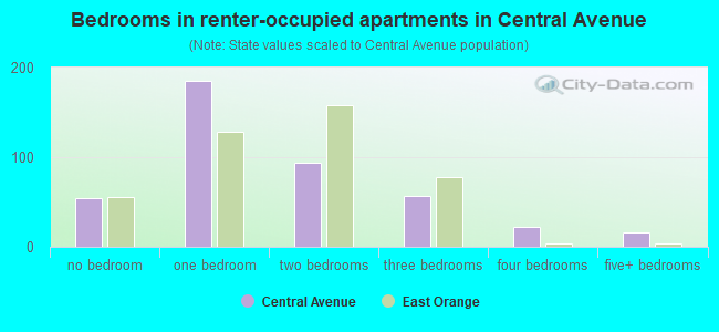 Bedrooms in renter-occupied apartments in Central Avenue