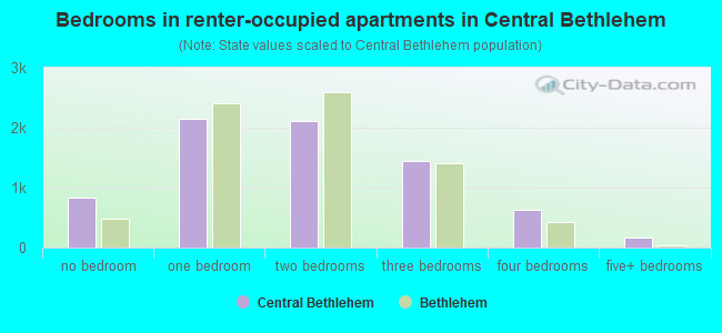 Bedrooms in renter-occupied apartments in Central Bethlehem