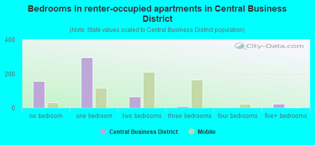 Bedrooms in renter-occupied apartments in Central Business District