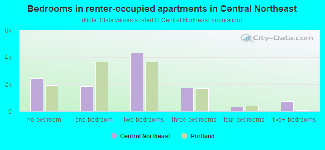 Bedrooms in renter-occupied apartments in Central Northeast