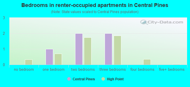 Bedrooms in renter-occupied apartments in Central Pines
