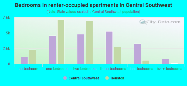 Bedrooms in renter-occupied apartments in Central Southwest