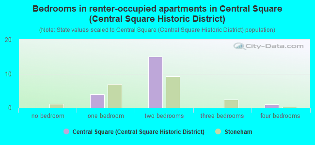 Bedrooms in renter-occupied apartments in Central Square (Central Square Historic District)