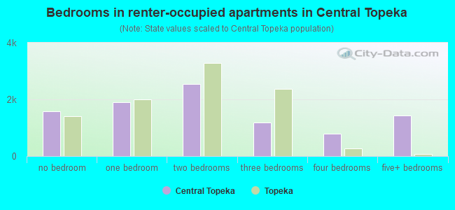 Bedrooms in renter-occupied apartments in Central Topeka