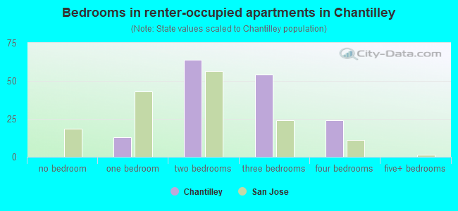 Bedrooms in renter-occupied apartments in Chantilley