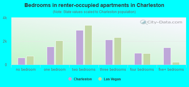 Bedrooms in renter-occupied apartments in Charleston