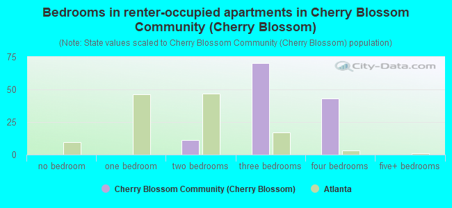 Bedrooms in renter-occupied apartments in Cherry Blossom Community (Cherry Blossom)