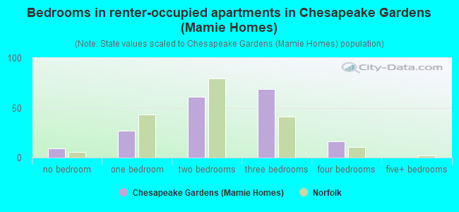 Bedrooms in renter-occupied apartments in Chesapeake Gardens (Mamie Homes)